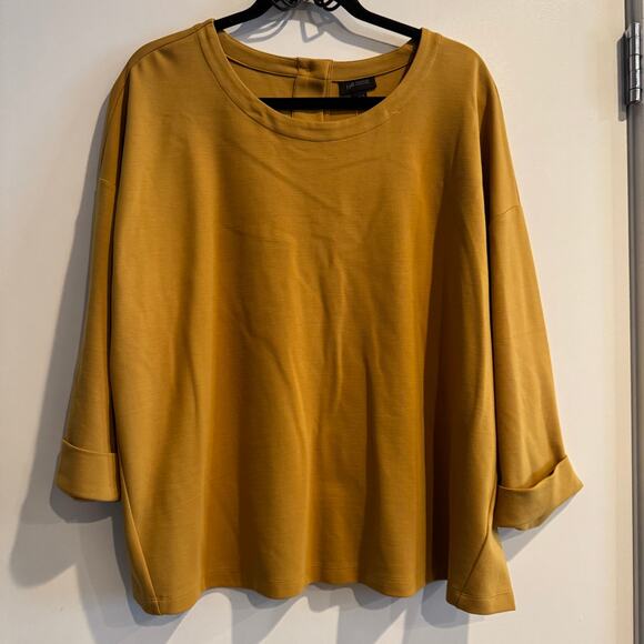 New J.Jill Top Yellow Crew Neck Back Button Pullover Long Sleeve Sz L Women's - Picture 1 of 6